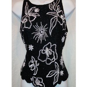 Sequin Beaded Silk Black White Camisole